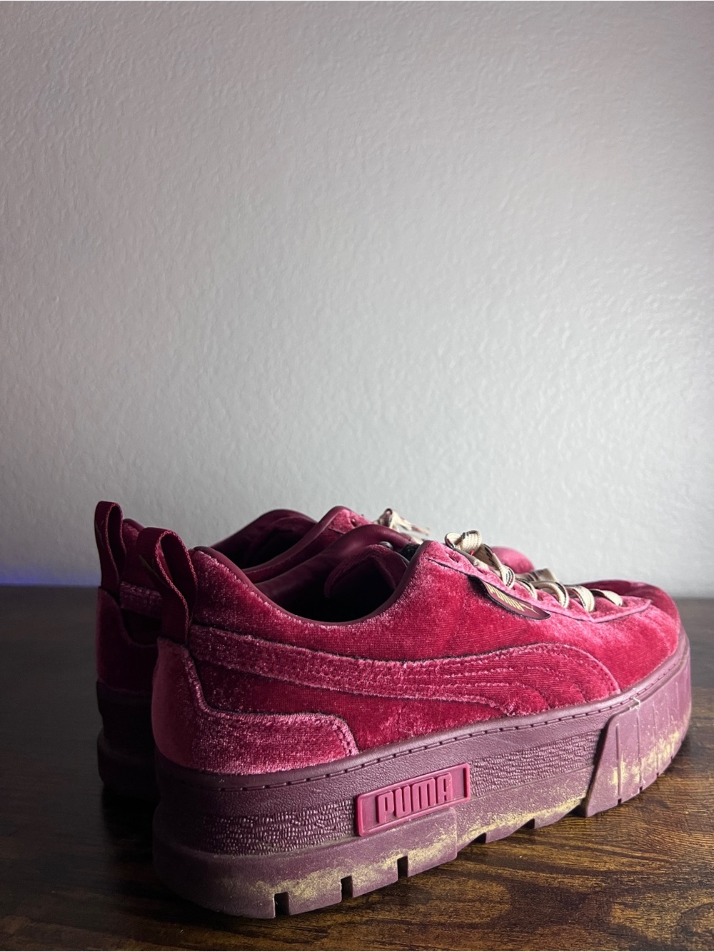 Puma Women's Velvet Platform Sneakers in Burgundy - Picture 6 of 9